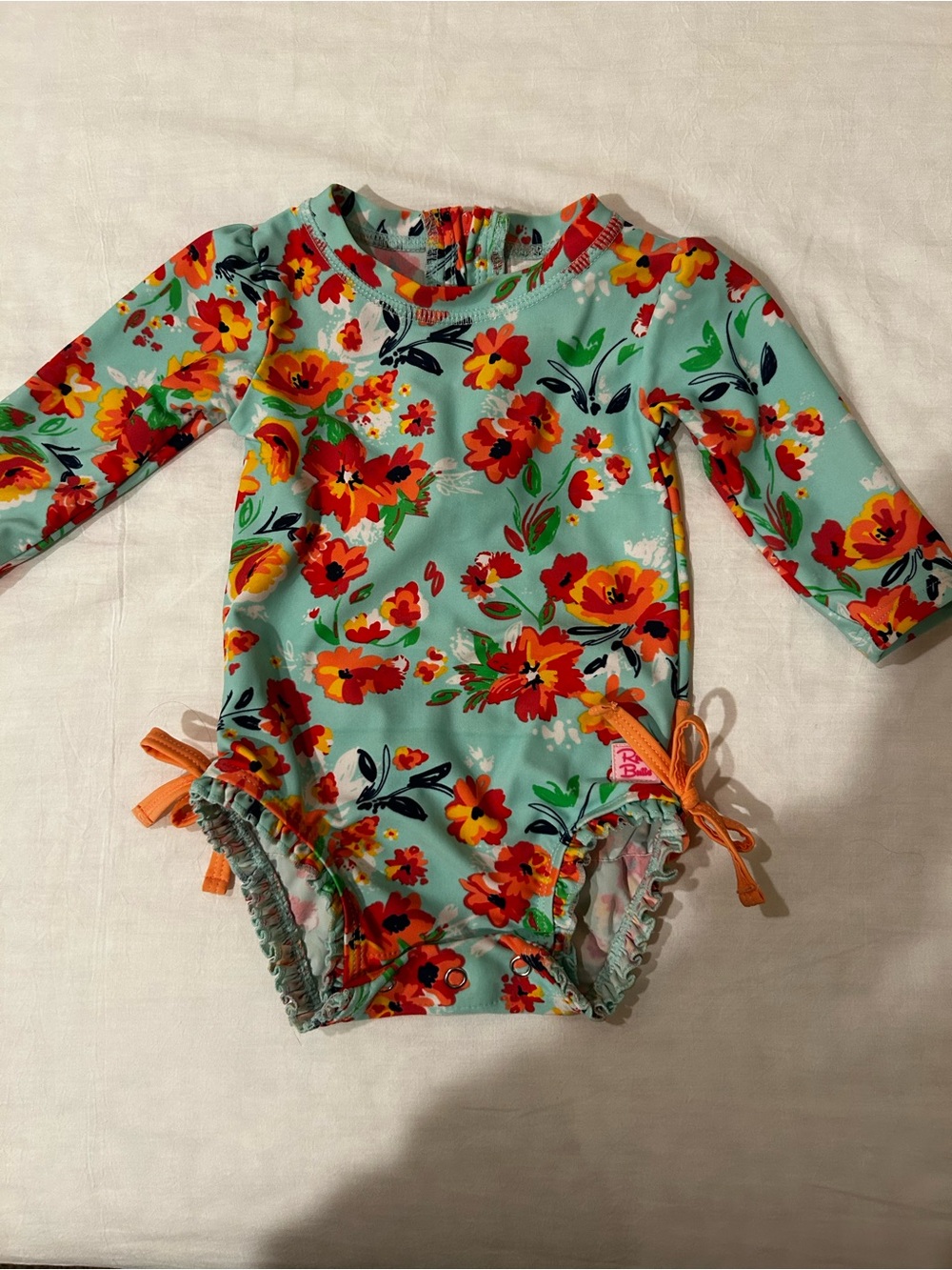 Ruffle Butts Girl's 3-6m Floral Long Sleeve Rash Guard One Piece Swimsuit